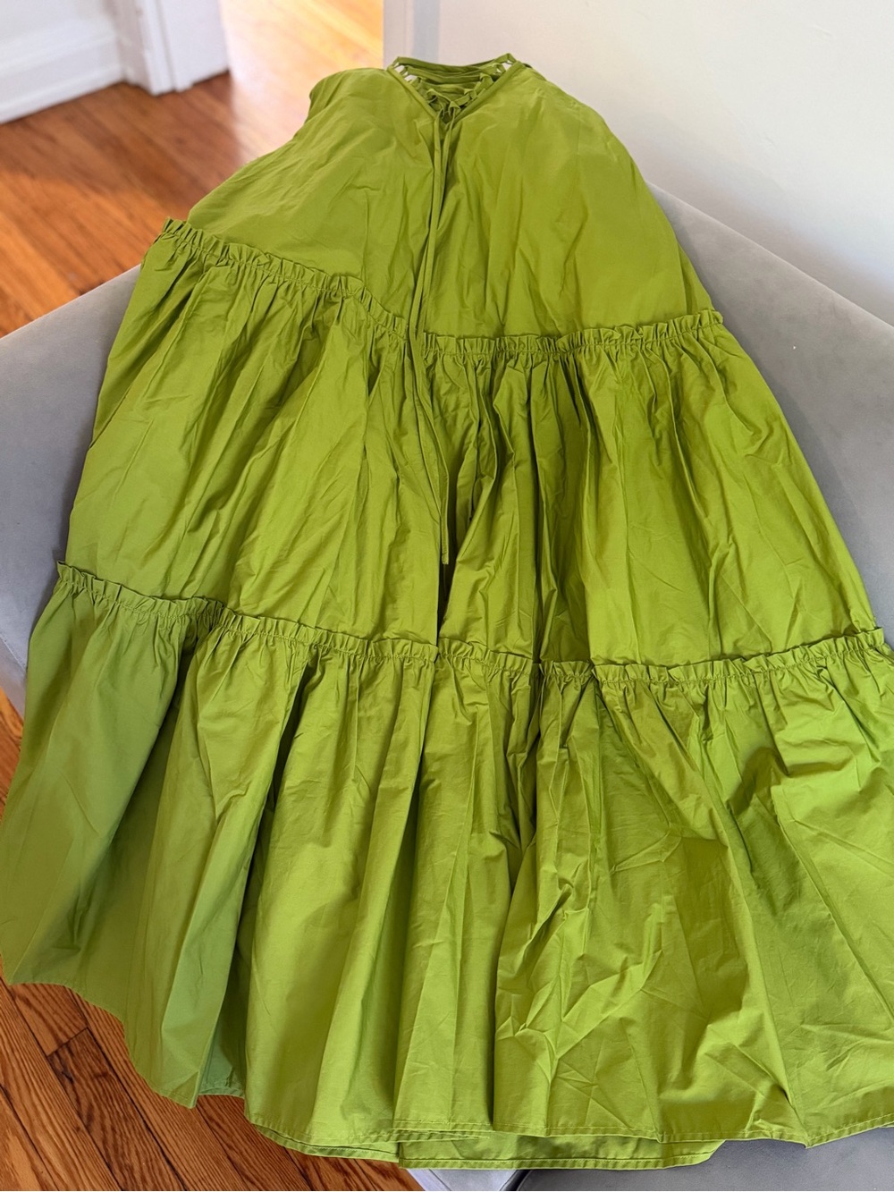 Hanifa Olive Green Tiered Maxi Skirt and crop - Picture 4 of 7